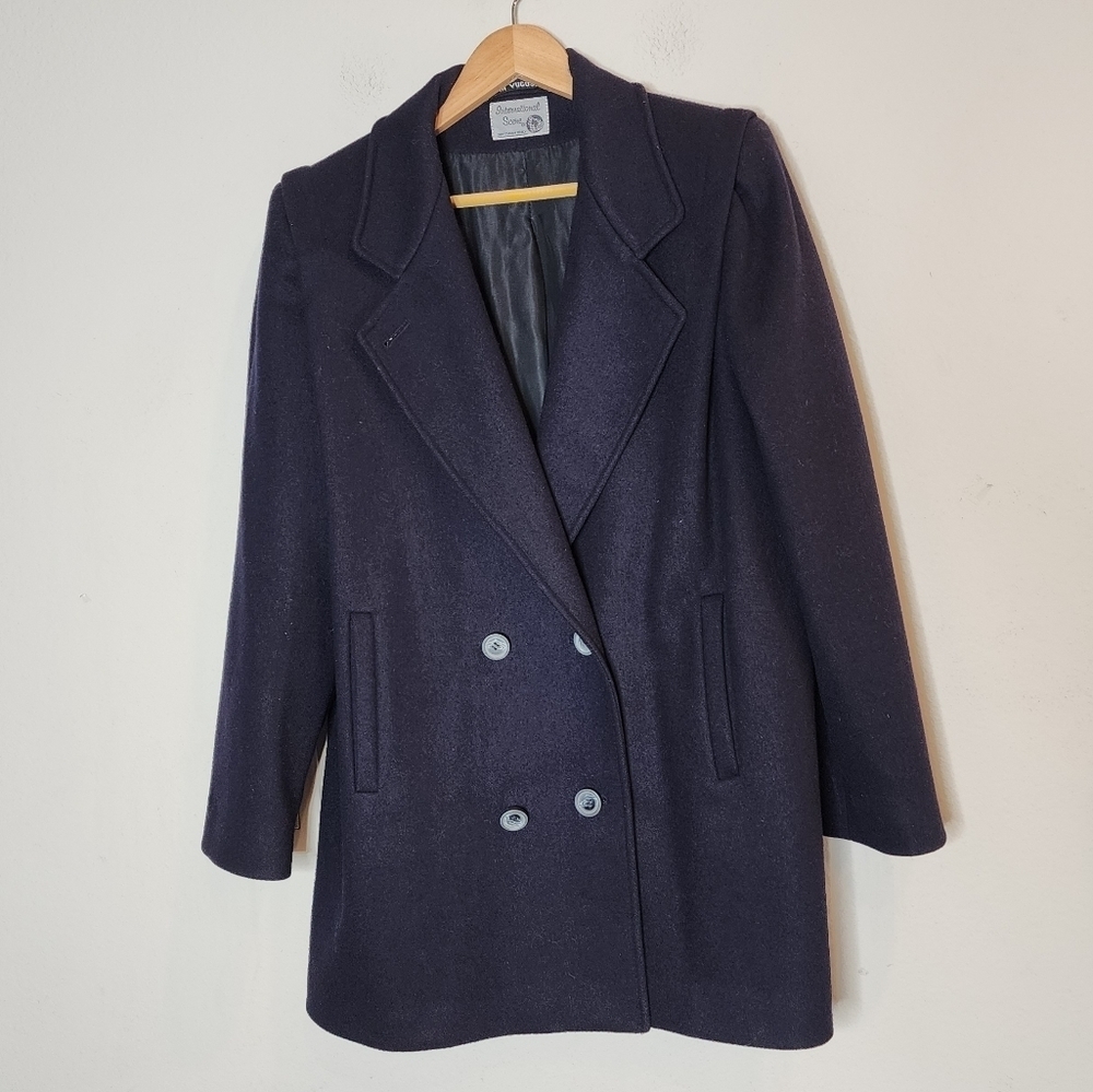 International‎ Scene Navy Wool Double Breasted Pea Coat. Estimated size M